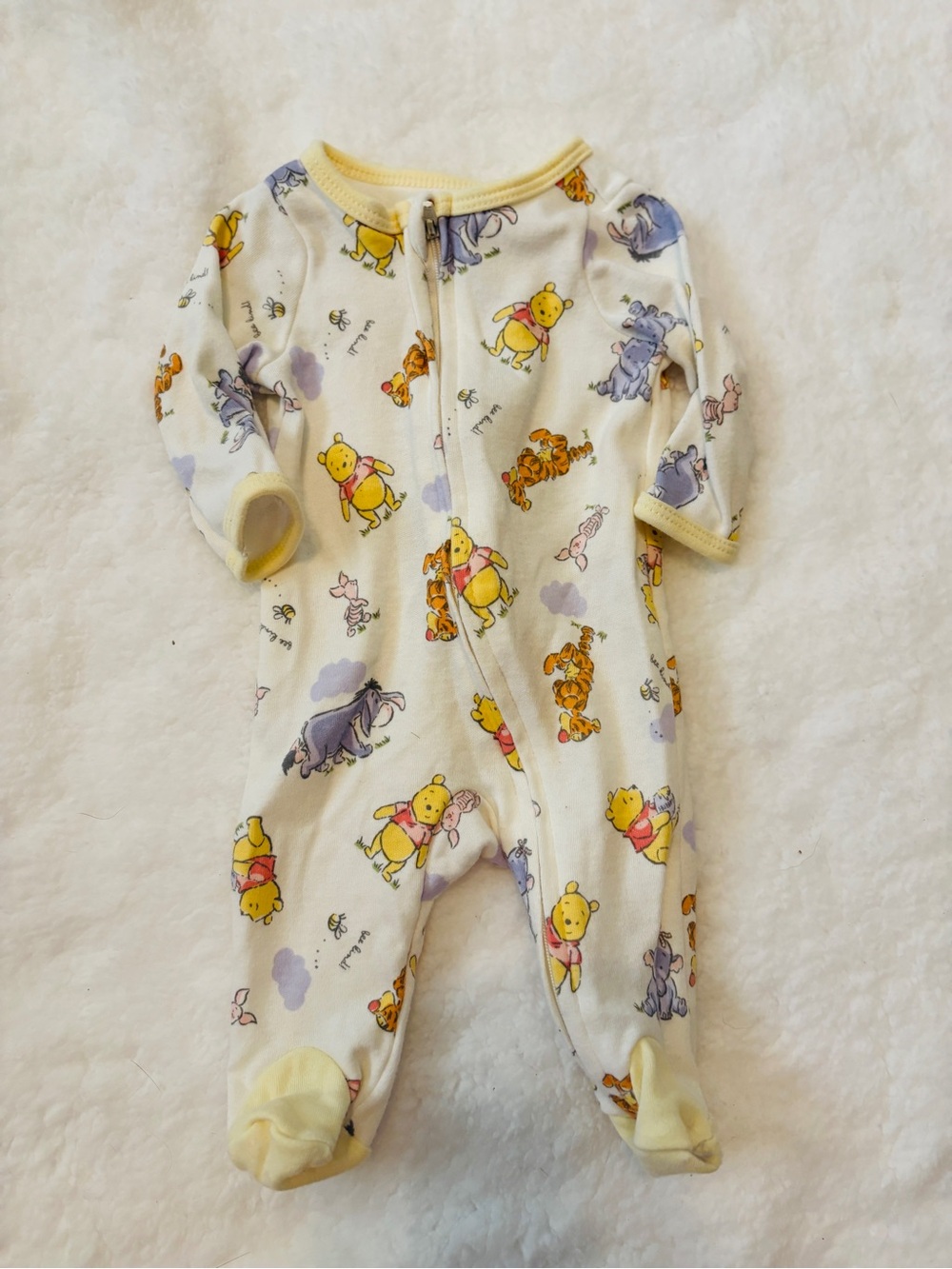 Disney Yellow & Cream Winnie the Pooh Footed One-Piece